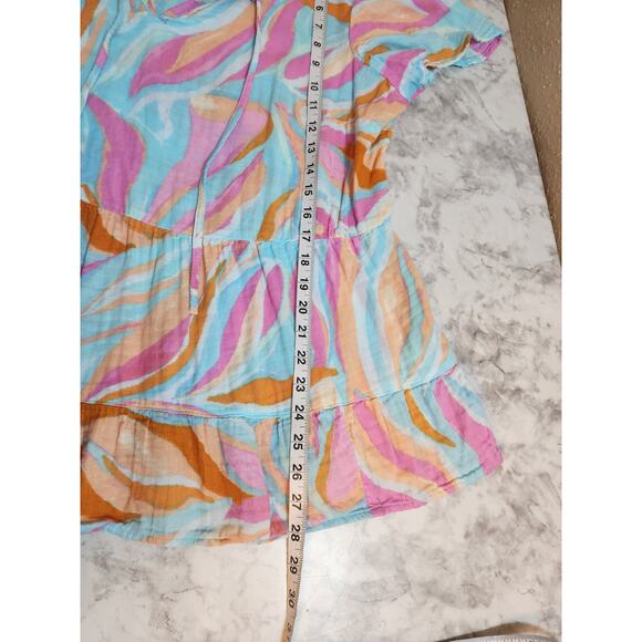 Terra & Sky Women's Multicolor Abstract Print Short Sleeve Tiered Blouse Size 1X - Picture 6 of 6